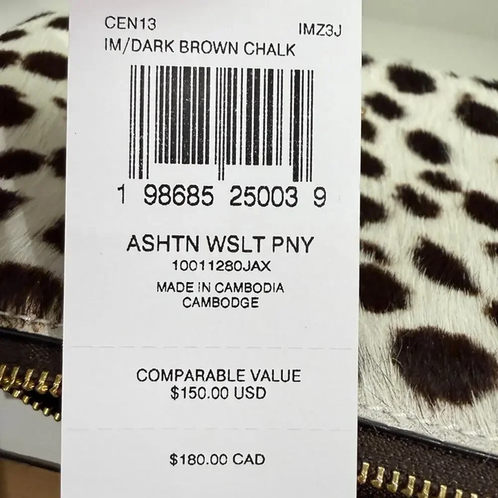 NEW‼️Coach Ashton Wristlet In Haircalf CEN13 Dark Brown Chalk